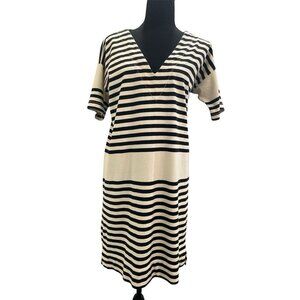 Madewell Womens XSmall V Neck T Shirt Dress Beige with Black Stripes